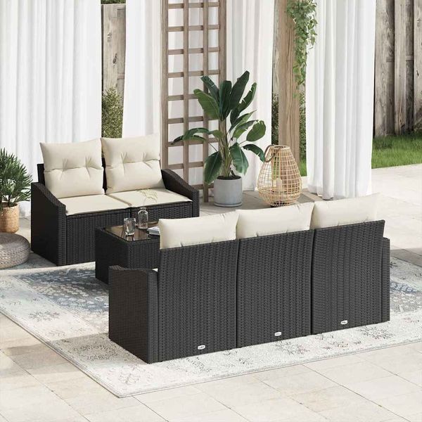vidaXL Sofa Set mit Kissen 6 pcs Schwarz und Creme Poly Rattan 3346597