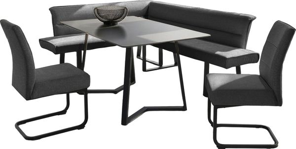 OTTO home Eckbankgruppe Tisch, Bank und 2 Stühle, Taschenfederkern, (Set, 4-tlg), Tisch (140x90cm) schwarz, Bank und Stühle anthrazit oder beige