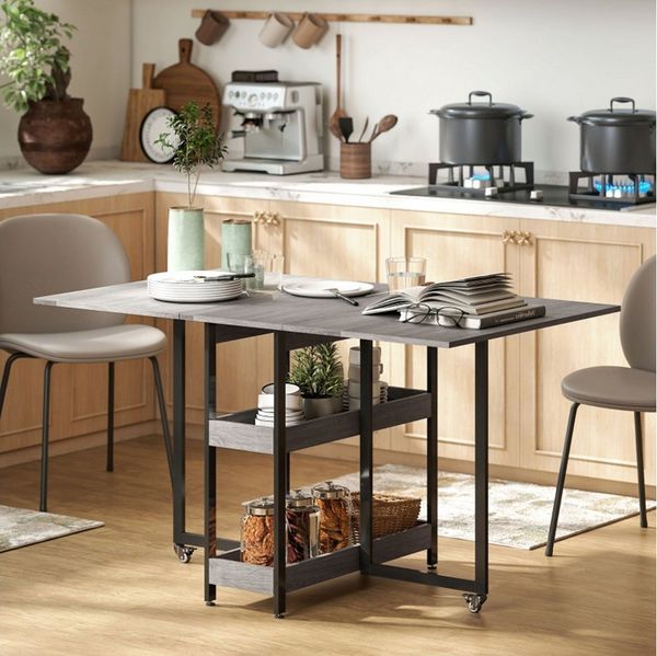 MC Star Esstisch Klappbar Küchentisch für 2-4 Personen mit 2 Offenen Ablagen (Mobiler Esszimmertisch Klapptisch für Kleine Räume, Esszimmer, Küche 133,4 x 80 x 75 cm Grau)