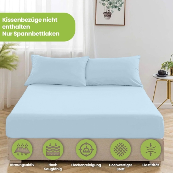 Jersey Spannbettlaken 180-200x200cm 100% Baumwolle Eisblau Bild 8