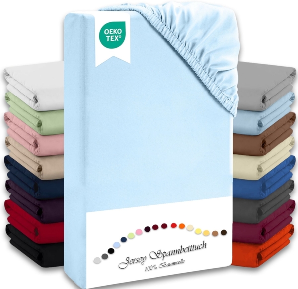 Jersey Spannbettlaken 180-200x200cm 100% Baumwolle Eisblau Bild 1