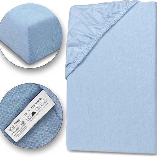 Jersey Spannbettlaken 180-200x200cm 100% Baumwolle Eisblau Bild 2