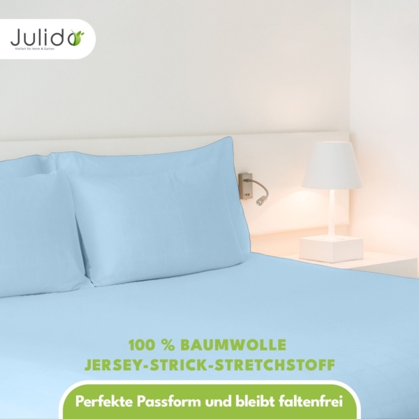 Jersey Spannbettlaken 180-200x200cm 100% Baumwolle Eisblau Bild 5