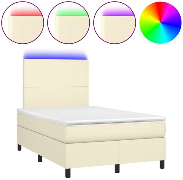 vidaXL Polsterbett mit Matratze & LED Creme 120x200 cm Kunstleder [3135815] Bild 2