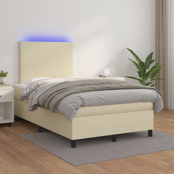 vidaXL Polsterbett mit Matratze & LED Creme 120x200 cm Kunstleder [3135815]