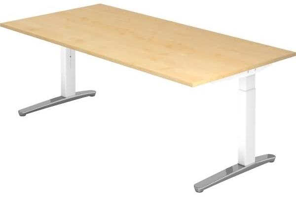 'XB2E' Schreibtisch C-Fuß poliert 200x100 cm Ahorn Weiß
