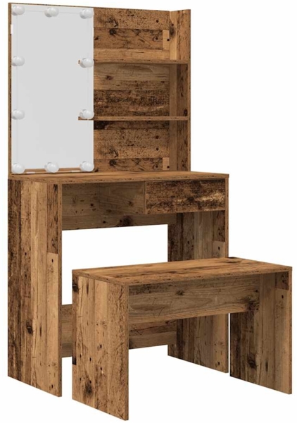 vidaXL Schminktisch-Set mit LED-Leuchten Altholz-Optik Holzwerkstoff 3329183