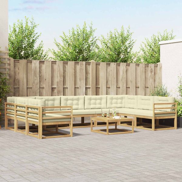 vidaXL Outdoor-Sofagarnitur mit Kissen 10 pcs Weiß und Creme 3387054