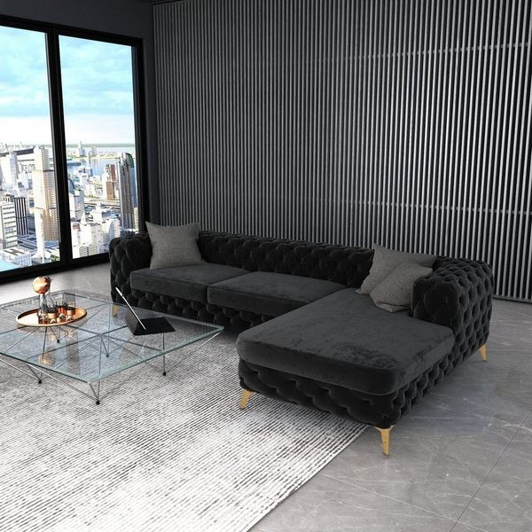 Sofa Dreams Ecksofa Polster Stoffsofa Samtstoff Ecksofa Cordoba L Form kurz Stoff Sofa, Loungesofa im Chesterfield Design