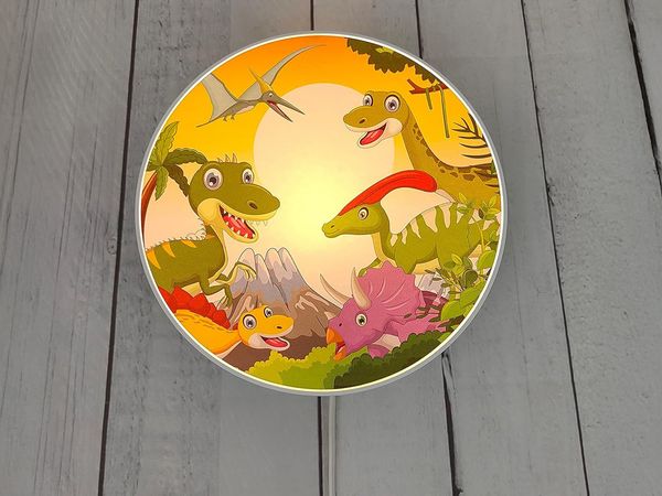 Kinderzimmer Wandlampe Dino Ø 25cm mit Schalter, Kabel, Stecker & E14 LED