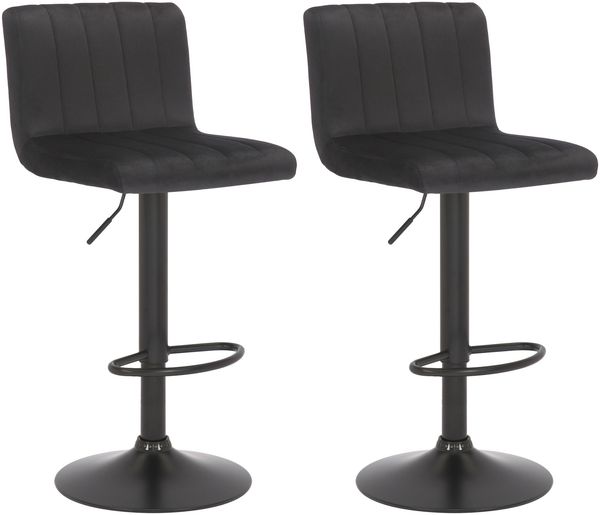 2er Set Barhocker NUBEL - Samt Schwarz 41x49x87 cm | Barstuhl Höhenverstellbar Mit Lehne Drehbar Tresenhocker Tresenstuhl Kneipenhocker Kneipenstuhl