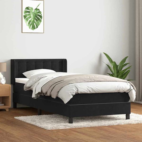 vidaXL Boxspringbett mit Matratze Schwarz 90x210 cm Samt 3318437