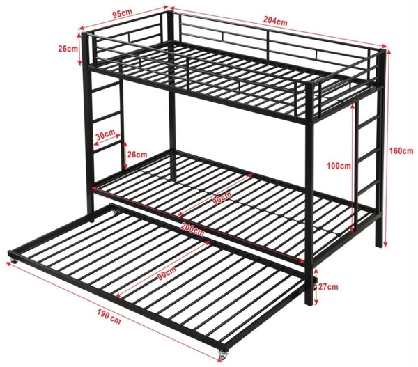 Flieks Etagenbett, Metallbett Hochbett Kinderbett 90x200cm mit Ausziehbett 90x190cm Bild 3
