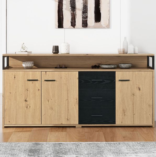 Industrielles Sideboard 150x35x75,9 cm mit drei Türen und drei Schubladen – praktischer Aufbewahrungsschrank