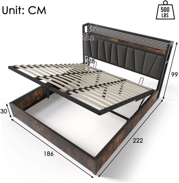 Polsterbett 180×200 cm mit Bettkasten, RGBW LED-Kopfteil & USB/Steckdosen, Grau Bild 4