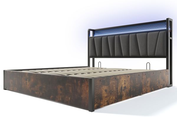 Polsterbett 180×200 cm mit Bettkasten, RGBW LED-Kopfteil & USB/Steckdosen, Grau Bild 6