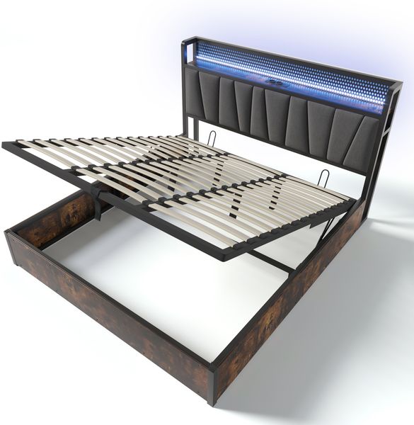 Polsterbett 180×200 cm mit Bettkasten, RGBW LED-Kopfteil & USB/Steckdosen, Grau Bild 8