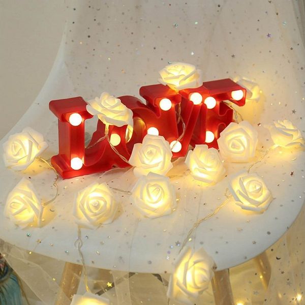 MUPOO LED-Lichterkette LED Nachtlicht 3M 20LEDs Girlande,Kunstblume Rose Warmweiß,Batterie, für Party Weihnachten,Blumengirlande Rose,LED Dekolicht