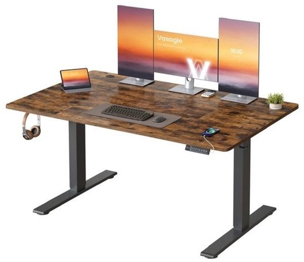 VASAGLE Höhenverstellbarer Schreibtisch elektrisch, 140 x 80 cm, mit USB-C-Anschluss, 3 Speichertasten, braun Bild 2