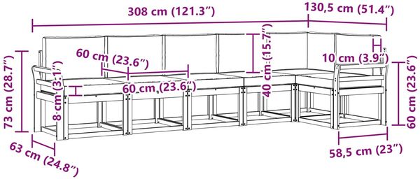 vidaXL Outdoor-Sofagarnitur mit Kissen 6 pcs Weiß und Hellgrau 3387700 Bild 8