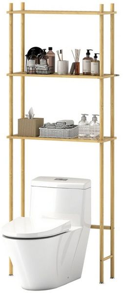 MC Star Badregal Toilettenregal 3 Ebenen Badezimmerregal mit Umkippschutz, platzsparend Multifunktionsregal für Waschküche, Land Stil, Naturholz