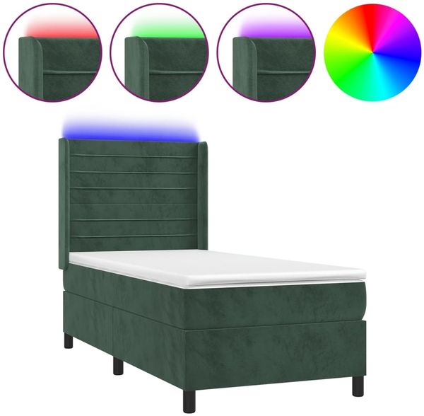 vidaXL Boxspringbett mit Matratze & LED Dunkelgrün 100x200 cm Samt 3139610