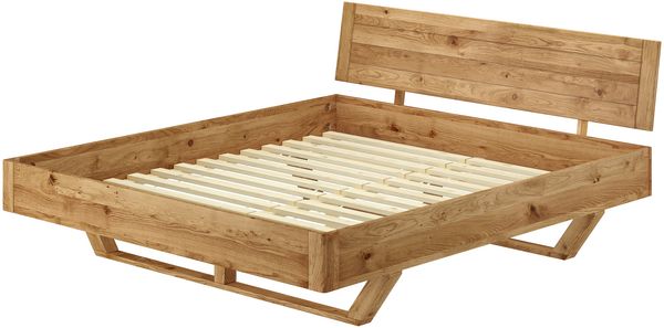 Schwebe-Doppelbett Holzbett 180x200 Eiche massiv geölt mit Zubehör V-60.89-18Rollrost inkl.