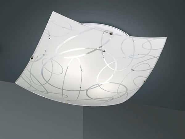 Eckige Deckenleuchte SPIRELLI Glas mit modernem Dekor, Quadrat 40cm