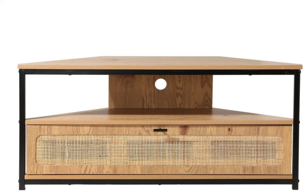 Casâme 'JAYA' TV-Eckschrank, 1 Tür, mit Rattangeflecht, L100 cm - Helles Holz
