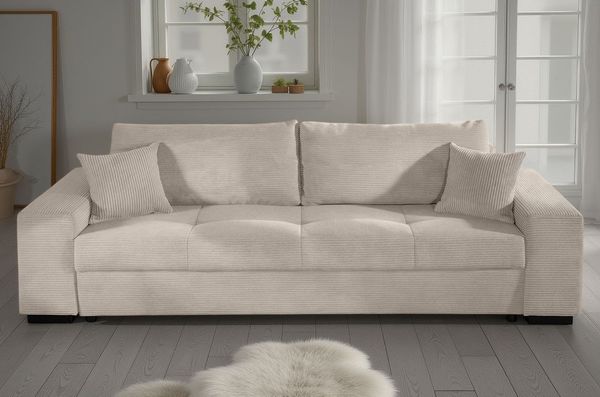 COLLECTION AB Schlafsofa Kreta, B: 248 cm, Liegefl. 137x195 cm, Bettfunktion, Bettkasten & 2 Zierkissen, optional mit Topper