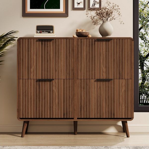 STILVORA Schuhschrank Schuhregal holz Schuhkipper mit Klappdeckel für 18 bis 24 Paar Schuhe (Packung, 1-St, Moderner skandinavischer Stil, 4 Flügeltüren) Doppelstöckiges Design mit Platz für 18–24 Paar Schuhe.