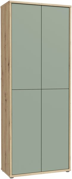 Schuhschrank >Alanna < 4 Türen, Salbei / Artisan Eiche Dekor - 74,5x191,9x34,9 (BxHxT)