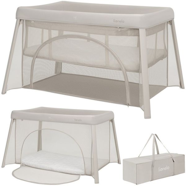 lionelo Baby-Reisebett MILA, 2in1/4-cm-Matratze/2 Höhen/360°-Netz/Tasche
