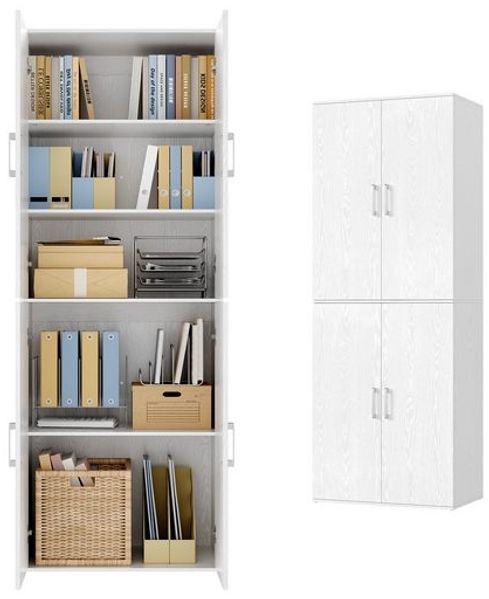 VASAGLE Aktenschrank mit 4 Türen, Kleiderschrank, 5 Ablagen, für Büro, Holzspanplatte, mit Griffen, 60 x 40 x 180 cm, weiß