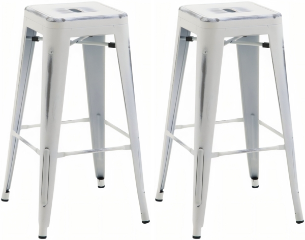 CLP 2er Set Barhocker Joshua aus Metall mit Fußstütze,antik weiß