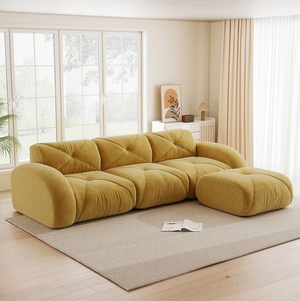 Modulsofa 76cm×281cm×171cm in Gelb – rahmenloses Sofa aus Chenille mit flexiblem Modulsystem