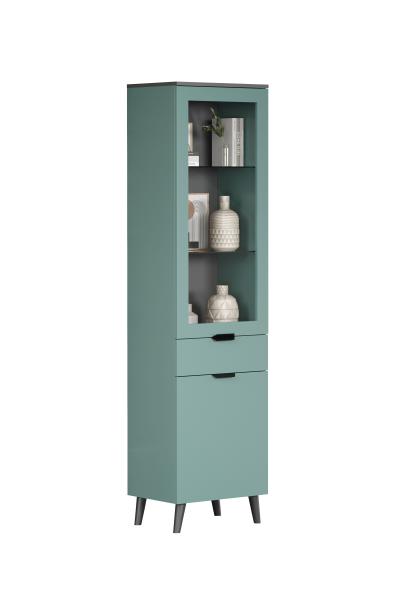 trendteam smart living 'Melton' Vitrine, Melamin Dusk Blue / Massivholzfüße schwarz, 49 x 195 x 37 cm