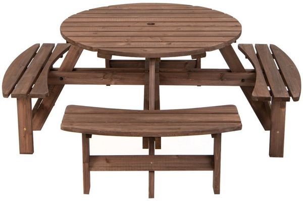COSTWAY Gartentisch, Picknicktisch mit 4 Bänken, Schirmloch, 178x178x70cm