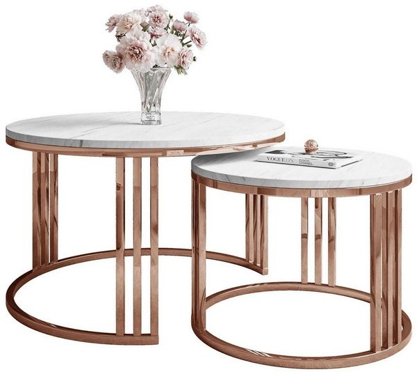 Lookway Couchtisch LORI 2in1 Couchtisch-Set in dem mattes Design mit Kupfergestell (2er Set), Durchmesser: ⌀70 cm und ⌀50 cm