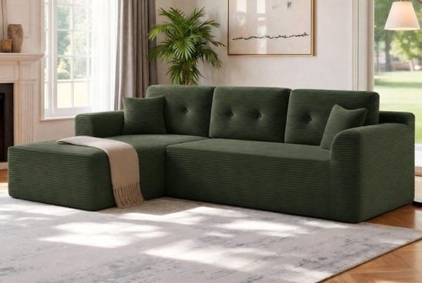 VASAGLE Modulares Sofa, Ecksofa mit Liege links, 242 cm breit, vakuumverpackt, keine Montage erforderlich, waldgrün