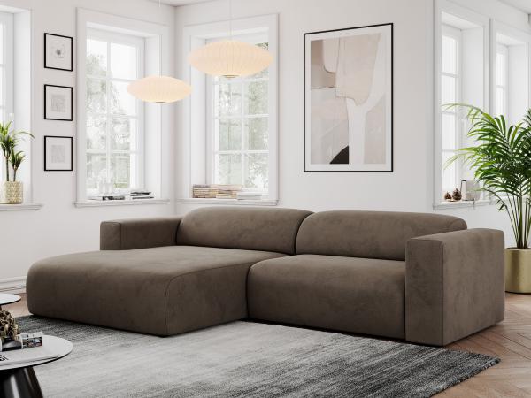 Ecksofa PASADENA, freistehendes Ecksofa, breite Armlehnen, Federsitz - links - Braun Velours