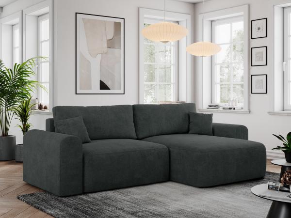 Ecksofa L-form, Couch mit Schlaffunktion und Bettkaste - NELSON - Dunkelgrau Stoff