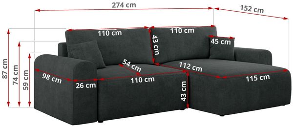 MKS Meble 'Nelson' Ecksofa mit Schlaffunktion und Bettkasten, L-form, Dunkelgrau, Stoff Bild 6