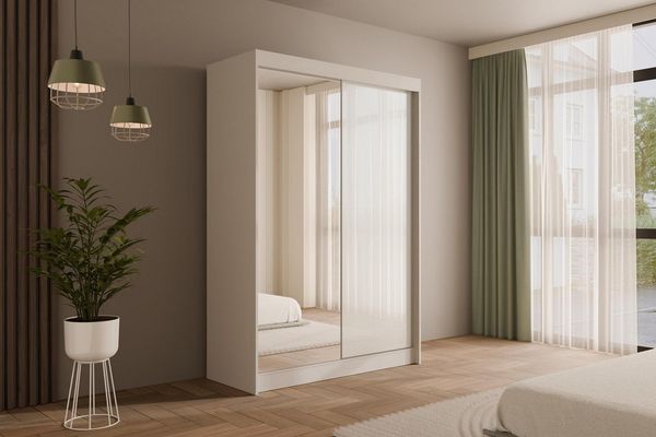 ALTDECOR Schiebetürenschrank VESLI (Kleiderschrank Garderobenschrank mit viel Stauraum Moderner Schrank) Spiegel Spiegeltüren Vielseitiger Schwebetürenschrank LED Beleuchtung
