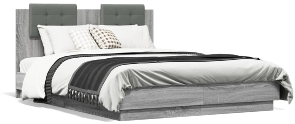 vidaXL Bettgestell mit Kopfteil Grau Sonoma 120x190 cm Holzwerkstoff 3209966