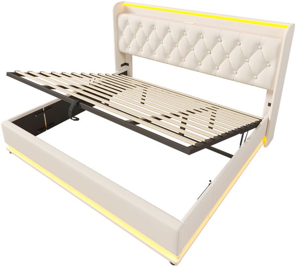 Polsterbett 180x200 cm aus PU mit Stauraum und 360-Grad-LED-Beleuchtung, mit USB- und Type-C-Anschlüssen Bild 10