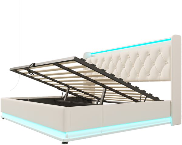 Polsterbett 180x200 cm aus PU mit Stauraum und 360-Grad-LED-Beleuchtung, mit USB- und Type-C-Anschlüssen Bild 9