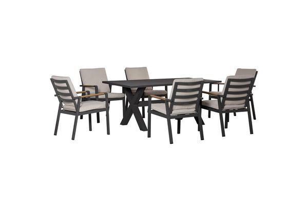 Outsunny Garten-Essgruppe wasserabweisende Polster, 175x92x73cm, (Sitzgruppe, 7-tlg, 1 Tisch, 6 Stühle), Wasserabweisende Kissen