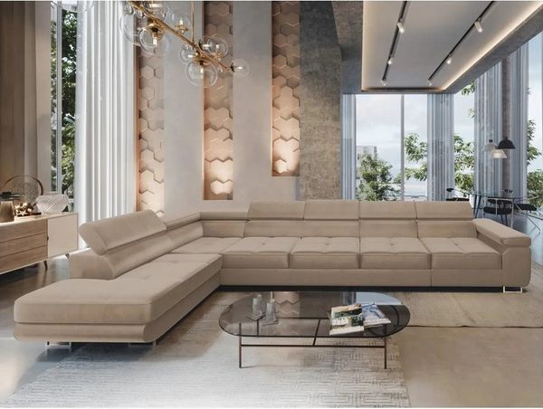 Muffo Ecksofa WILD XXL, mit Bettkasten, Hohe Metallfüße, verstellbare Kopfstützen, Liegefläche 125x240