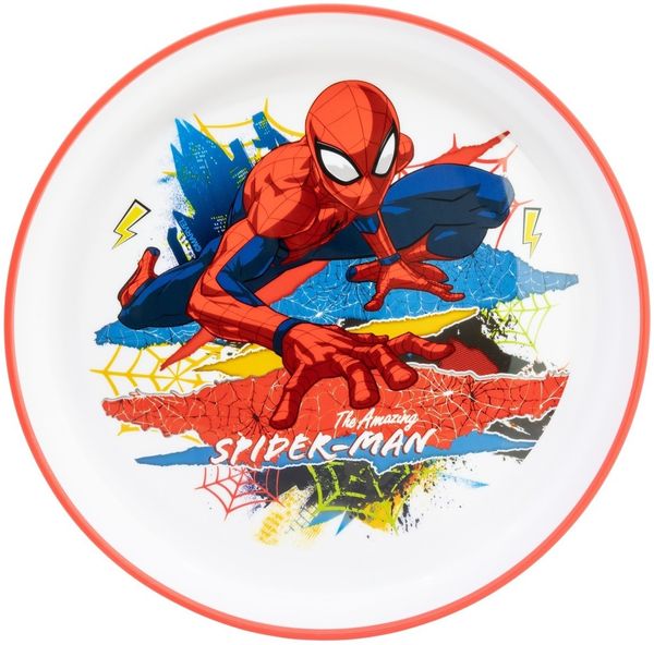 Marvel Spiderman Kinder Teller mit rutschhemmender Basis Premium Bicolor für Esstisch und Alltag